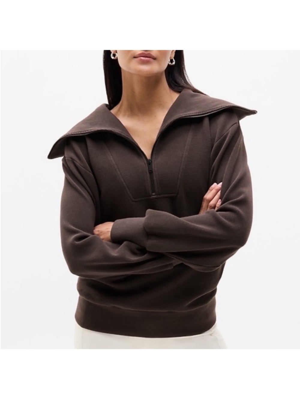 Athleta Ottoman Rib 1/4 Zip Sweatshirt Chocolate Brown Size S